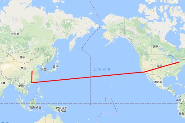 直接穿過太平洋連接美國西海岸