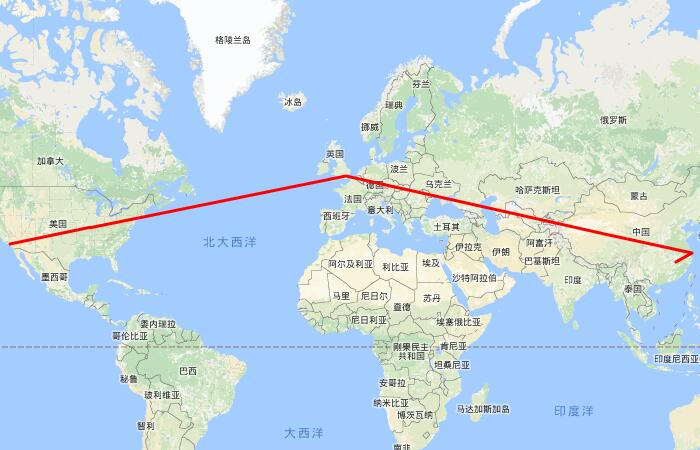 訪問繞路歐洲然后到達東海岸